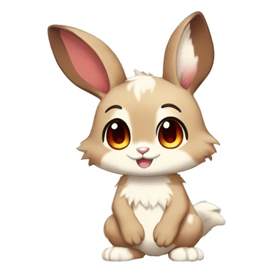 Cute, Chibi, Kemono-style, Anthro, Fur-Sona, Dark-Brown, Normal-type-Ground-type Tan-Rabbit-Fakémon with Dark-Red eyes, beige belly, beige paws, beige feet, beige freckles, full body sticker