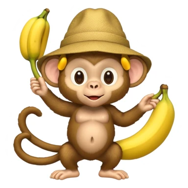 monkey with banana and wearing hat sticker
