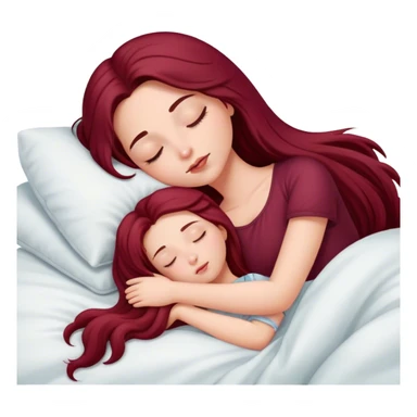 A beautiful, burgundy long haired girl sleeping in bed sticker