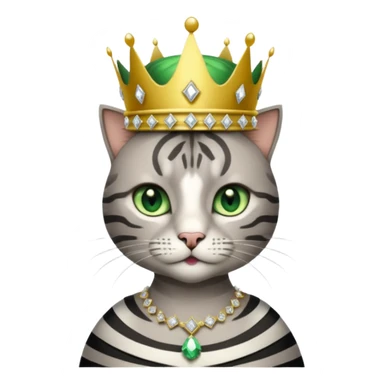 Gatito gris con rayas negras ojos verdes vestida de reina con coronas y diamantes sticker