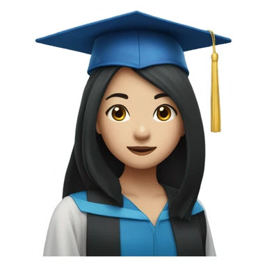 asian girl wearing blue graduation cap with long black hair sticker