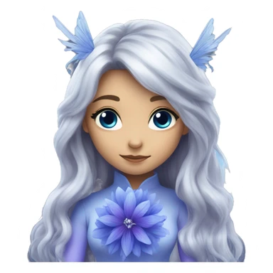 Beautiful, blue flower, fairy, blue, silver, purple, long hair, big wings sticker