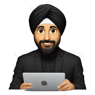 sikh man like diljit dosanj doing coding wearing black huddy and black turban doing coding on laptop sticker