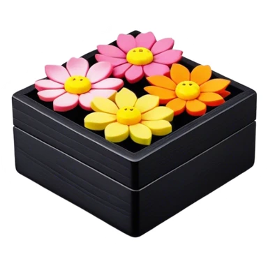 Black wooden box of flower wagashi sticker