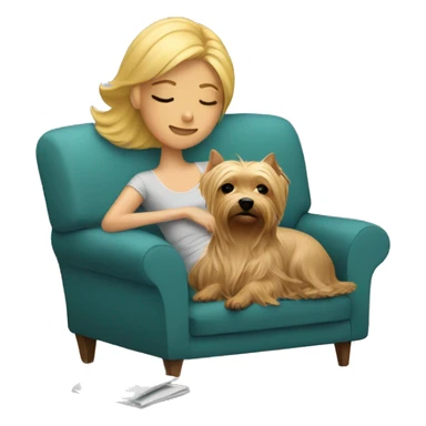 Blonde woman sleeping with her Yorkie on the sofa sticker