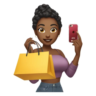 white skin influencer taking selfie with a shopping bag sticker