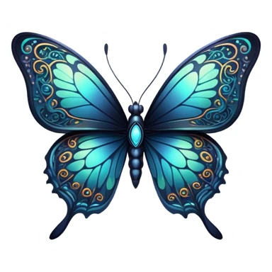 Dark, glowing, bio-luminescent butterfly, with intricate patterns, detailed markings sticker