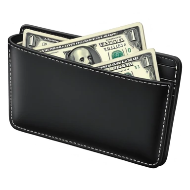 black wallet with a single one dollar bill inside, just one dollar sticker