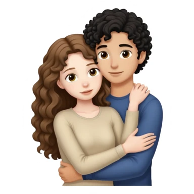 girl with long light brown hair and pale skin hugging a boy with black curly hair and tanned skin sticker