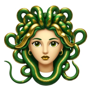 The Sicilian Medusa in gold and green and make the snake hair have snake faces  sticker