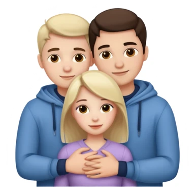 three people: two guys, one girl

they're in love, they're dressed, they hug sticker