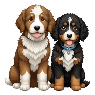 2 dogs: one light brown u, one Bernedoodle all black with white eyebrows some white markings, no brown coloring. Both same size. sticker