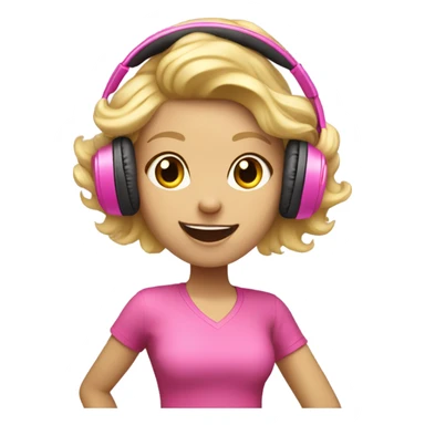 Blonde hair girl with pink headphones on dancing with L’s up sticker