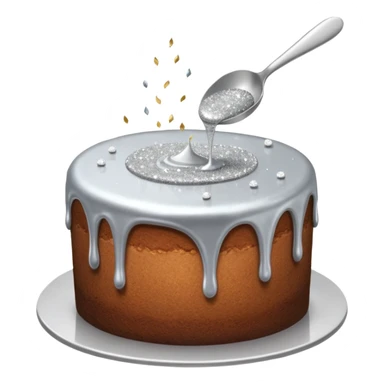 silver glitter being poured onto a cake with spoon  sticker