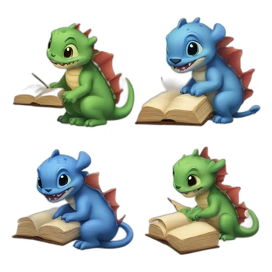 cuty dinasour similar to stitch studying sticker
