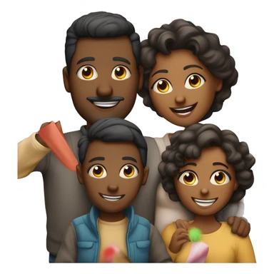  family of 4 people (mom dad and 2 kids) celebrate new year in birthday hats/ not nigers sticker