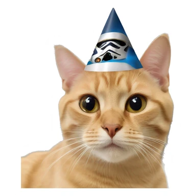 cat wearing a birthday hat at a star wars birthday party sticker