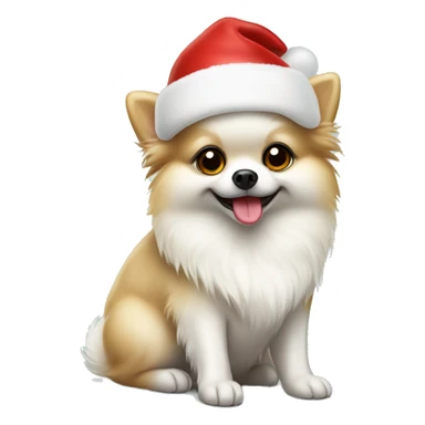 White dog Pomeranian spitzh wearing Christmas hat and sitting  sticker