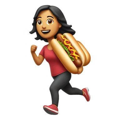 Mexican woman running with a hotdog  sticker