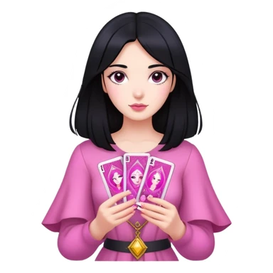 black hair girl with pink pink tarot cards sticker