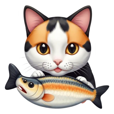 Has un gato negro y blanco hembra comiendo un pescado sticker