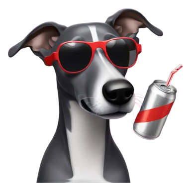 A black whippet drinking a Diet Coke with sunglasses on their head sticker