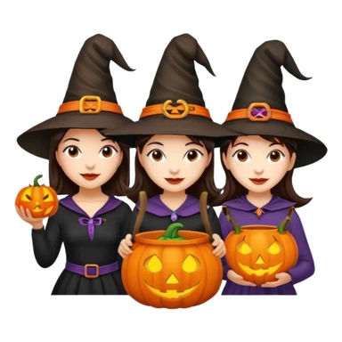 Three best girlfriends cute Halloween with dark brown hair. One African-American, one Asian, one Caucasian. sticker