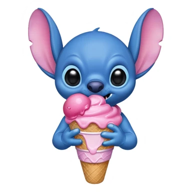 Stitch the blue alien from Lilo & Stitch eating a pink ice cream cone sticker