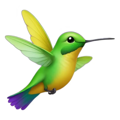 emoji de un colibrí de color verde y morado volando en un cielo color amarillo sticker