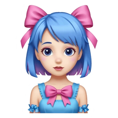 candy girl from candyland blue pink mixed hair with ribbon  sticker