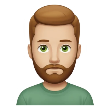 A young man with short light chestnut hair slicked back, a medium-length thick beard, and light green eyes. Fair skin, oval face, neutral expression. Wearing a dark t-shirt, plain light (white or gray) background. Shoulder-up front portrait. sticker