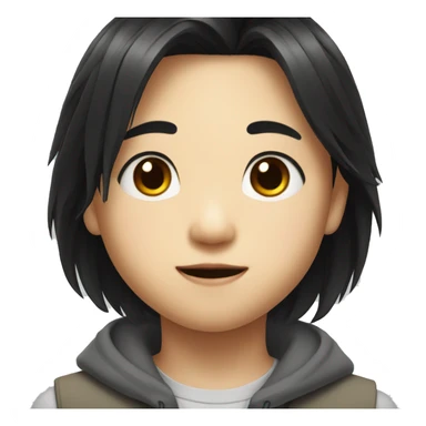 Asian kid with black hair, looks smart with his eyes sticker