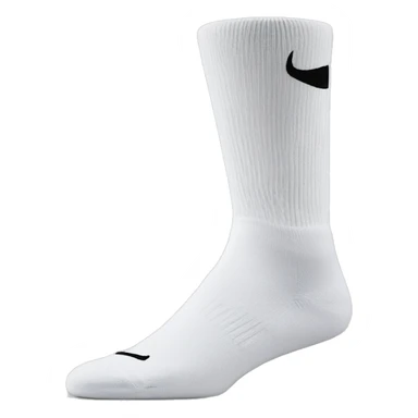 White crew cut socks with black Nike logo sticker