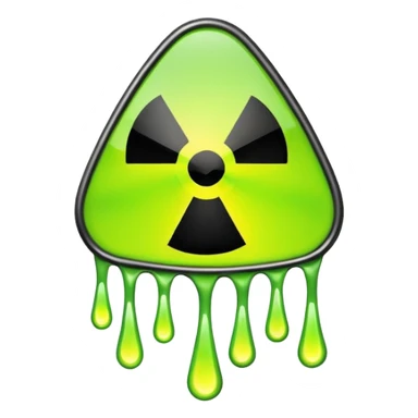 radioactive hazard symbol stylized to look like it is melting. The symbol is bright neon green and toxic yellow, with smooth dripping edges like liquid. sticker