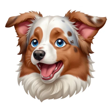 Cinematic Cute Yawning Predominantly White Red Merle Australian Shepherd Portrait Emoji, Head tilted slightly with a dramatic, wide-open yawn, predominantly white fur with hints of red merle, floppy ears slightly drooping, round blue eyes barely open in drowsy contentment, Simplified yet irresistibly adorable features, highly detailed, glowing with a soft, cozy glow, high shine, relaxed yet expressive, stylized with a touch of whimsy, bright and endearing, soft glowing outline, capturing the essence of a sleepy yet affectionate pup, so drowsy it feels like it could stretch right out of the screen and curl up for a nap! sticker
