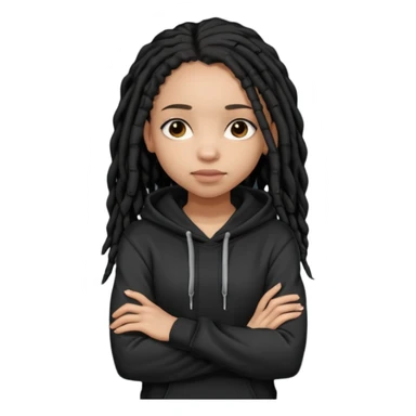 African American light skin girl with shoulder length black dreadlocks wearing a plain black hoodie with arms folded sticker