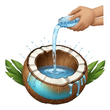 A whole coconut with water being poured over it with hands cupping water sticker