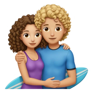 Curly haired brunette hugging blond surfer dude sticker