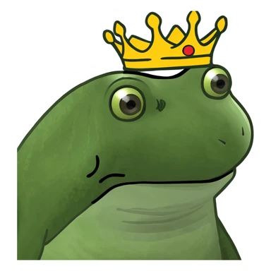 green bufo frog wearing a crown, meme style sticker