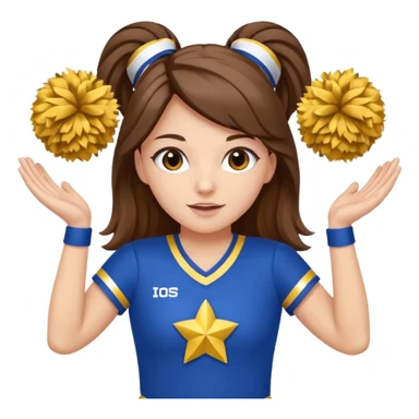 cheerleader with long brown hair and 2 pom poms blue and gold in each hand sticker
