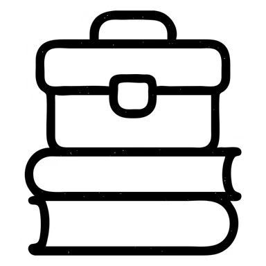 minimalist gray outlined icon representing Resources with books, toolbox, or stack of files, worn and distressed effect sticker