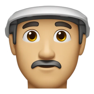 Man, thin face, dark brown beard, 10cm long, up to the nose, protruding ears, green eyes, beginning of unibrow, wearing black and red cap. sticker