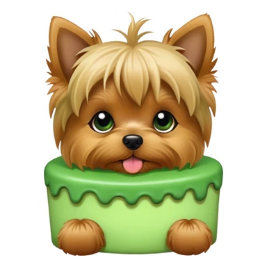 Cute Yorkshire terrier eating green cake  sticker