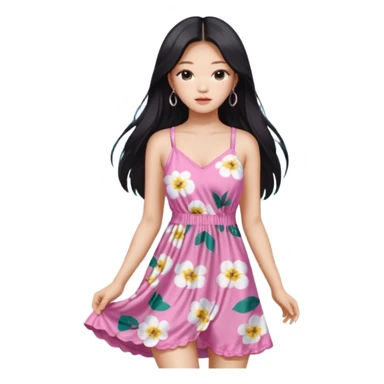 Jennie Kim from Blackpink, medium shot, wearing a stylish beach dress sticker