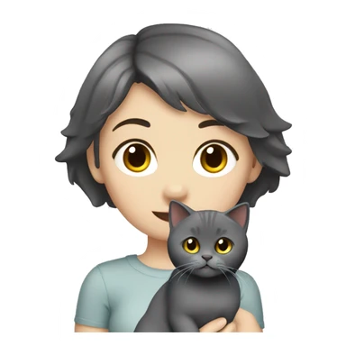 Dark haired girl with a grey short hair British cat sticker