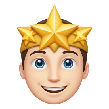 a man with sparkling star eyes and a joyful face sticker