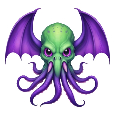 light green Cthulhu with purple bat wings and purple gradient tentacles sticker