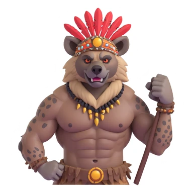 A native strong buff hyena with war bonnet flexing posing  sticker