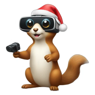 sitting christmas squirel holding vr headset sticker