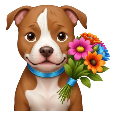 pitbull dog holding flowers sticker